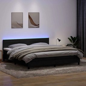 vidaXL Κρεβάτι Boxspring με Στρώμα &amp; LED Μαύρο 180x220 cm Βελούδινο