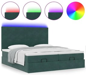 vidaXL Οθωμανικό κρεβάτι με στρώματα & LEDs Σκούρο πράσινο Βελούδο