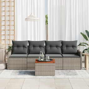 vidaXL Σετ Καναπέ Κήπου 5 Τεμαχίων με Μαξιλάρια Γκρι Πολυ Ρατάν Ακακία