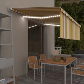 vidaXL Τέντα Συρόμενη Χειροκίνητη με Σκίαστρο&LED Κίτρινο/Λευκό 5x3 μ.