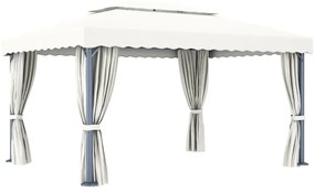 vidaXL Κιόσκι με Κουρτίνα Λευκό Κρεμ 4 x 3 μ. Αλουμινίου