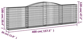 Συρματοκιβώτια Τοξωτά 2 τεμ. 400x30x100/120 εκ. Γαλβαν. Ατσάλι - Ασήμι