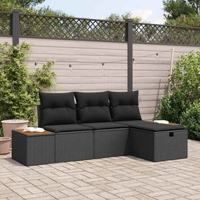 vidaXL Σετ Καναπέ Κήπου 4 pcs Μαύρο 55 x 62 x 69 εκ Πολυ ράταν