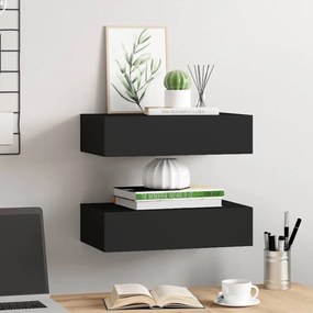 vidaXL Ράφια Τοίχου με Συρτάρια 2 Τεμ. Μαύρα 40 x 23,5 x 10εκ. από MDF