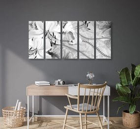 Εικόνα 5 μερών μαύρο και άσπρο κρίνο με πέρλες - 100x50