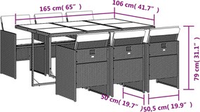vidaXL Σετ Τραπεζαρίας Κήπου 7 τεμ. Γκρι Συνθ. Ρατάν με Μαξιλάρια