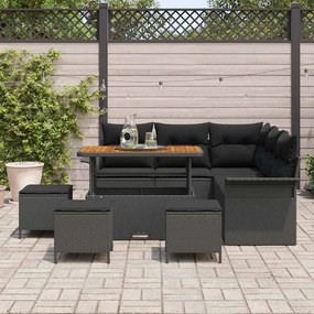 vidaXL Σετ Καναπέ Κήπου Ρυθμιζόμενο ύψος 9 pcs Μαύρο συνθετικό ρατάν