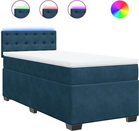 vidaXL Κρεβάτι Boxspring με Στρώμα Μπλε 90x190 εκ. Βελούδινο