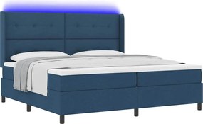 vidaXL LED Κρεβάτι με βάθρο με κεφαλάρι Μπλε 200 x 200 cm ύφασμα