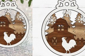 Σετ των 3 Intra απο ξύλο plywood 3mm-4mm πάχος Χριστουγεννιάτικο Στολίδι , Farm Δίασταση 8x8 cm INTRAFABR-84600581