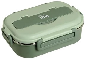 Ecolife Φαγητοδοχείο 1Lt Σετ Με Κουτάλι Και Πηρούνι 3 Θέσεων Πράσινο 33-FC-9093