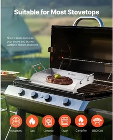VEVOR 18x16 in Flat Top Griddle Stainless Steel Universal BBQ Grill Pan Cookware