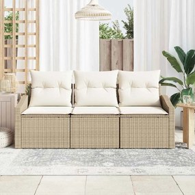 vidaXL Σετ Καναπέ Κήπου 3 pcs Μπεζ Πολυ ράταν