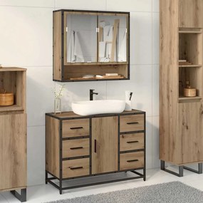 vidaXL Ντουλάπα Νιπτήρα Mπάνιου με πόρτα artisan δρυς 80 x 33 x 60 εκ