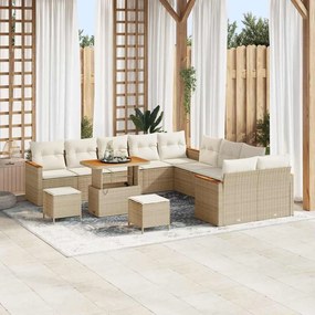 vidaXL Σετ Καναπέ Κήπου με μαξιλάρι 13 pcs Μπεζ Πολυ ράταν
