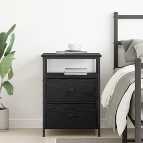 vidaXL Κομοδίνο Μαύρο Δρύινο 44x45x60 εκ Ξύλο MDF και Ατσάλι