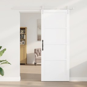 vidaXL Συρόμενη Πόρτα με Σετ Εξαρτημάτων Λευκή 83x211 εκ. Συμπαγές Ξύλο Πεύκου