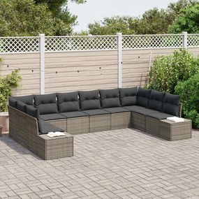 vidaXL Σετ Καναπέ Κήπου με μαξιλάρι 10 pcs Γκρι Πολυ ράταν