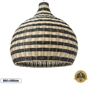 01955 GloboStar® JAMAICA 01955 Boho Κρεμαστό Φωτιστικό Καμπάνα Μονόφωτο 1 x E27 IP20 Μπεζ & Λαδί Ξύλο - Μ60 x Π60 x Υ60cm