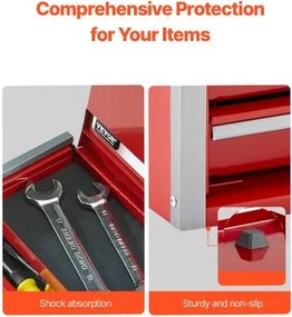 VEVOR Tool Box 8.6-inch Portable Metal Tool Box 3 Drawers Tool Organizer Red