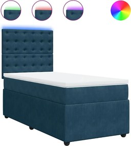 vidaXL Κρεβάτι Boxspring με Στρώμα Μπλε 90x200 εκ. Βελούδινο