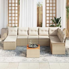 vidaXL Σετ Καναπέ Κήπου με μαξιλάρι 9 pcs Μπεζ συνθετικό ρατάν