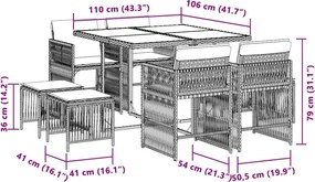 vidaXL Σετ Τραπεζαρίας Κήπου 9τεμ. Μικτό Μπεζ Συνθ. Ρατάν με Μαξιλάρια