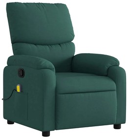 vidaXL Πολυθρόνα Μασάζ Ανακλινόμενη Σκούρο Πράσινο Υφασμάτινη