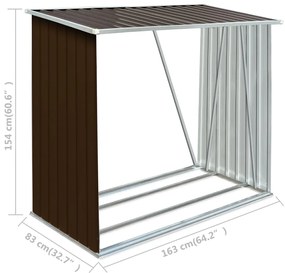 Υπόστεγο Αποθήκευσης Ξύλων Κήπου Καφέ 163x83x154 εκ. Ατσάλι