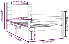 Πλαίσιο Κρεβατιού Λευκό 100 x 200 εκ. από Μασίφ Ξύλο Πεύκου - Λευκό