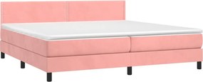 vidaXL Κρεβάτι Boxspring με Στρώμα &amp; LED Ροζ 200x200 εκ. Βελούδινο