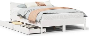 vidaXL Πλαίσιο Κρεβατιού με Συρτάρια Λευκό 150x200εκ Μασίφ Πεύκο