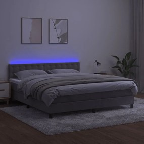 vidaXL Κρεβάτι Boxspring με Στρώμα &amp; LED Αν.Γκρι 180x200 εκ. Βελούδινο