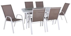 WOODWELL Ε250,21LRIO Set Τραπεζαρία Κήπου Άσπρο Μέταλλο,Textilene Cappuccino: Τραπέζι+6 Πολυθρόνες Table:140x80x71 Armch:55x74x91 Ε250,21L