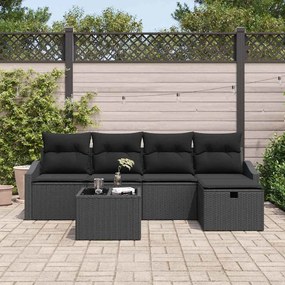 vidaXL Σετ Καναπέ με μαξιλάρι 6 pcs Μαύρο συνθετικό ρατάν