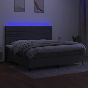 vidaXL Κρεβάτι Boxspring με Στρώμα &amp; LED Σκ.Γκρι 200x200εκ. Υφασμάτινο