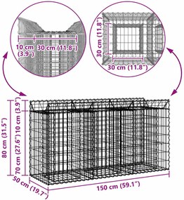 vidaXL Ανασηκωμένο κρεβάτι gabion Ασημί