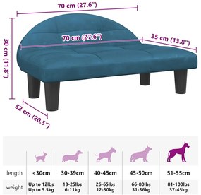 vidaXL Κρεβάτι Σκύλου Μπλε 70 x 52 x 30 εκ. Βελούδινο