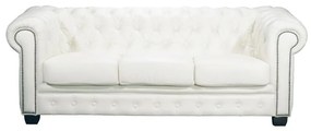 CHESTERFIELD Birmingham Καναπές 3Θέσιος Σαλονιού Καθιστικού, Δέρμα Άσπρο