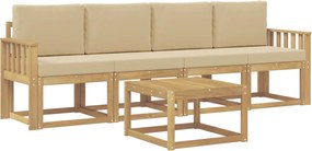 vidaXL Σειρά Καναπέ Εξωτερικού με μαξιλάρι 5 pcs Λευκό και Μπεζ