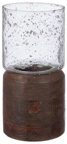 Κηροπήγιο Ρεσώ 'Anuk' Γυαλί/Ξύλο Μάνγκο Καφέ/Διάφανο 20.5x10cm