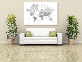 Εικόνα ενός ασπρόμαυρου παγκόσμιου χάρτη από φελλό σε μια vintage εμφάνιση - 120x80  peg
