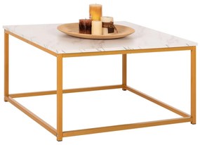 COFFEE TABLE BRAYLEN  MELAMINE WHITE MARBLE LOOK-GOLD BASE 75x75x43Hcm.