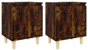 vidaXL Κομοδίνα 2 τεμ. Καπνιστή Δρυς 40x30x50εκ. &amp; Μασίφ Ξύλινα Πόδια