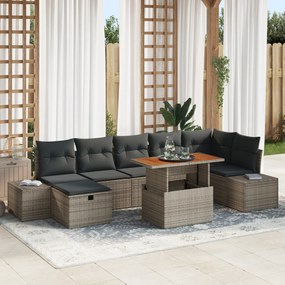 vidaXL Σετ γκαζόν 8 τεμαχίων με γκρι μαξιλάρια από πολυράτταν