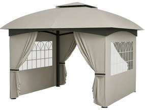 Outsunny Κήπου 3,4 x 3,4 m, τέντα πάρτι με αεριζόμενη οροφή, παράθυρα με τόξα, ατσάλινο πλαίσιο, ανοιχτό γκρι