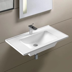 Serel Slim 3035 Hygiene Plus Λευκός Πορσελάνινος Νιπτήρας Μπάνιου Κρεμαστός ή Επικαθήμενος Επίπλου 80x46 cm