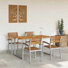 vidaXL Σέτ φαγητού για κήπο 5 pcs Γκρι και καφέ Μασίφ ξύλο ακακίας