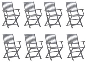 3078261 vidaXL Καρέκλες Εξ. Χώρου Πτυσσόμενες 8 τεμ. από Μασίφ Ξύλο Ακακίας Γκρι, 1 Τεμάχιο