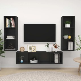 vidaXL Έπιπλα Τηλεόρασης Σετ 3 Τεμαχίων Μαύρο από Μοριοσανίδα